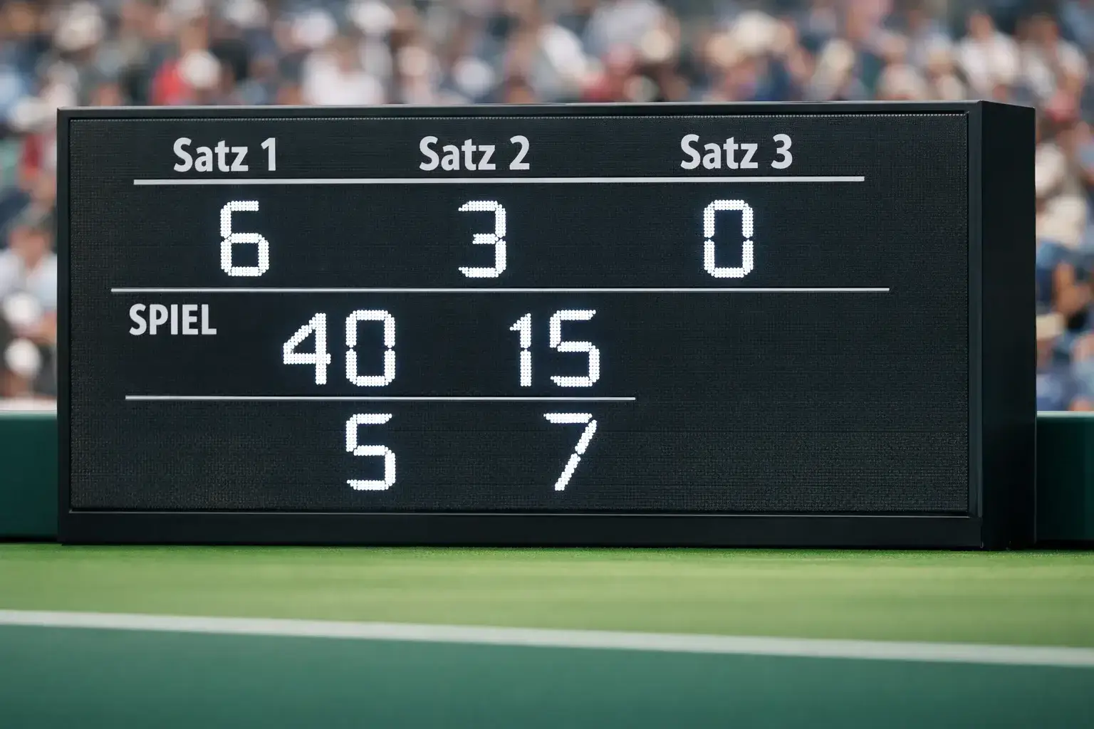Anzeigetafel mit Spielstand bei einem Tennismatch