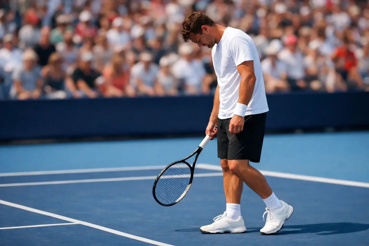 Tennisspieler zeigt Frustration nach verlorenem Punkt