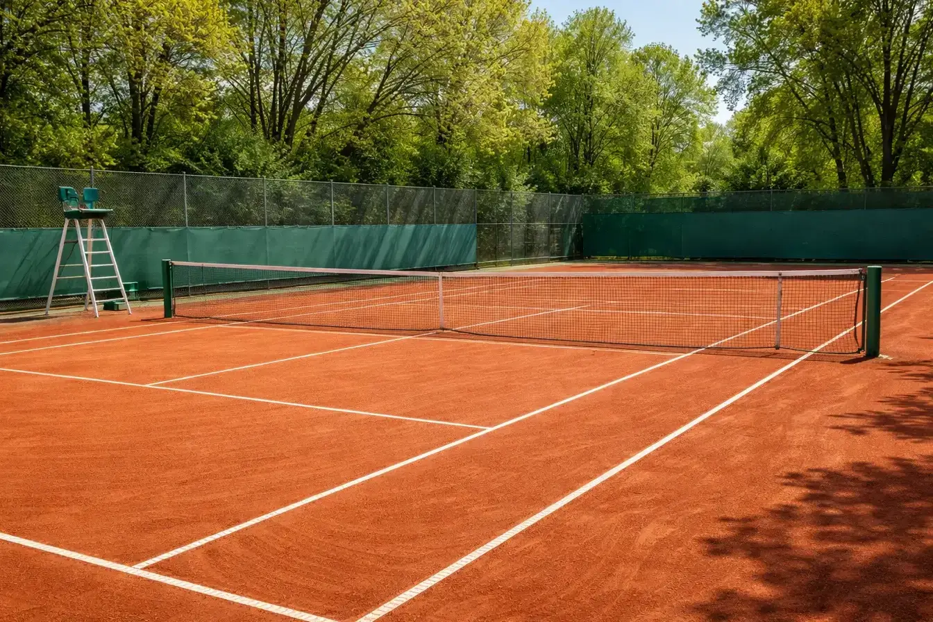 Roland Garros Sandplatz mit roter Erde und Linienrichter