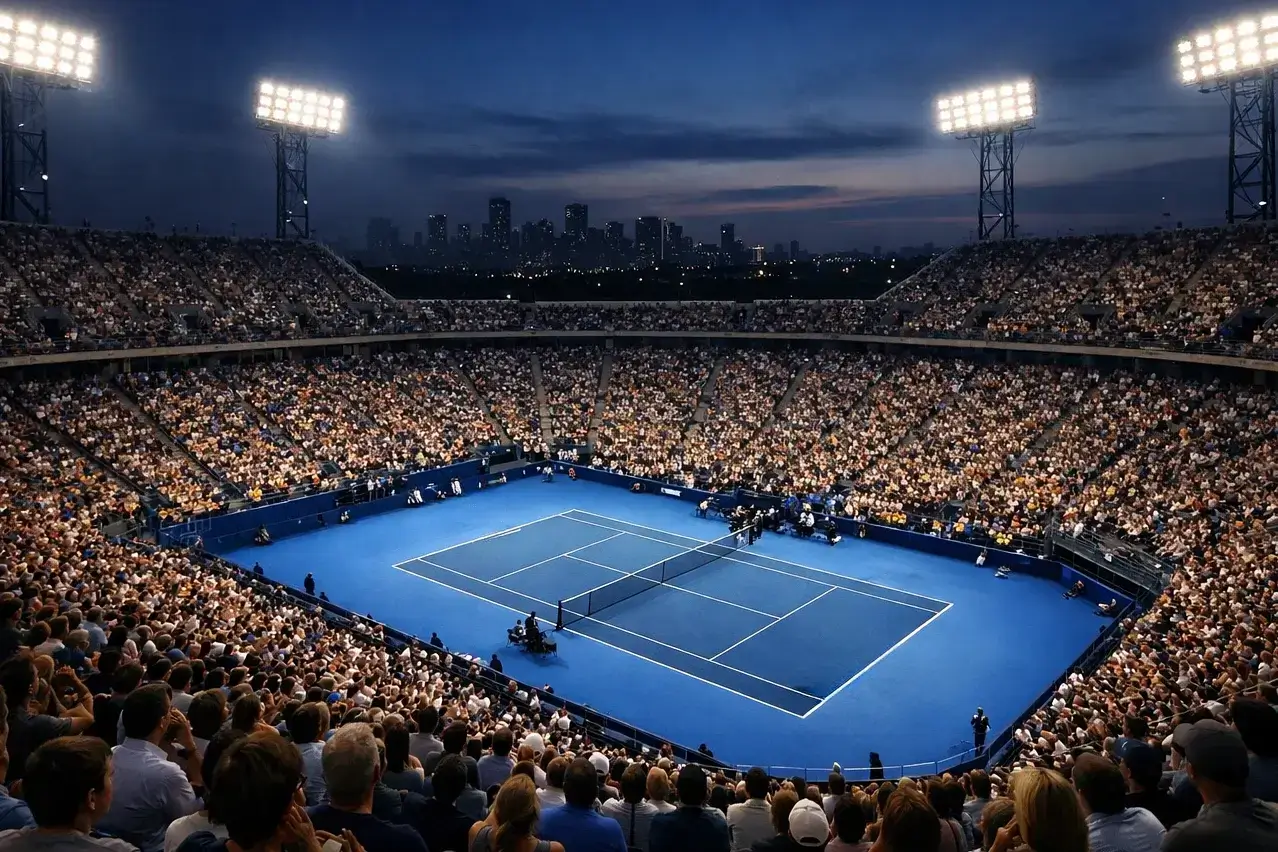Arthur Ashe Stadium New York bei Flutlicht