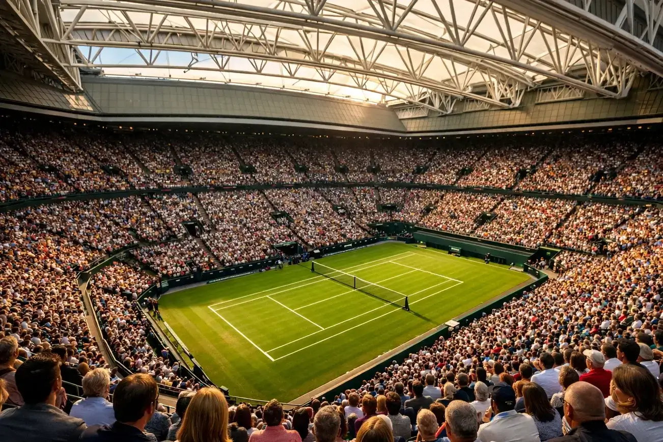 Gefülltes Tennisstadion während eines Grand-Slam-Turniers mit Zuschauern